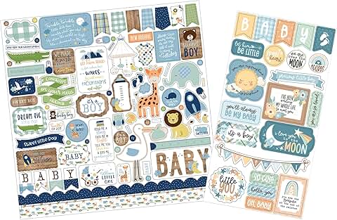 Baby Scrapbook Stickers with Animals and Blue Colors