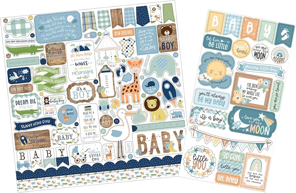 Baby Scrapbook Stickers with Animals and Blue Colors