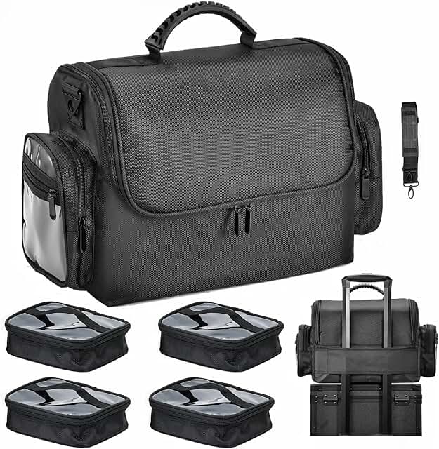 Large Professional Makeup Bag with Brush Holder and Storage Compartments