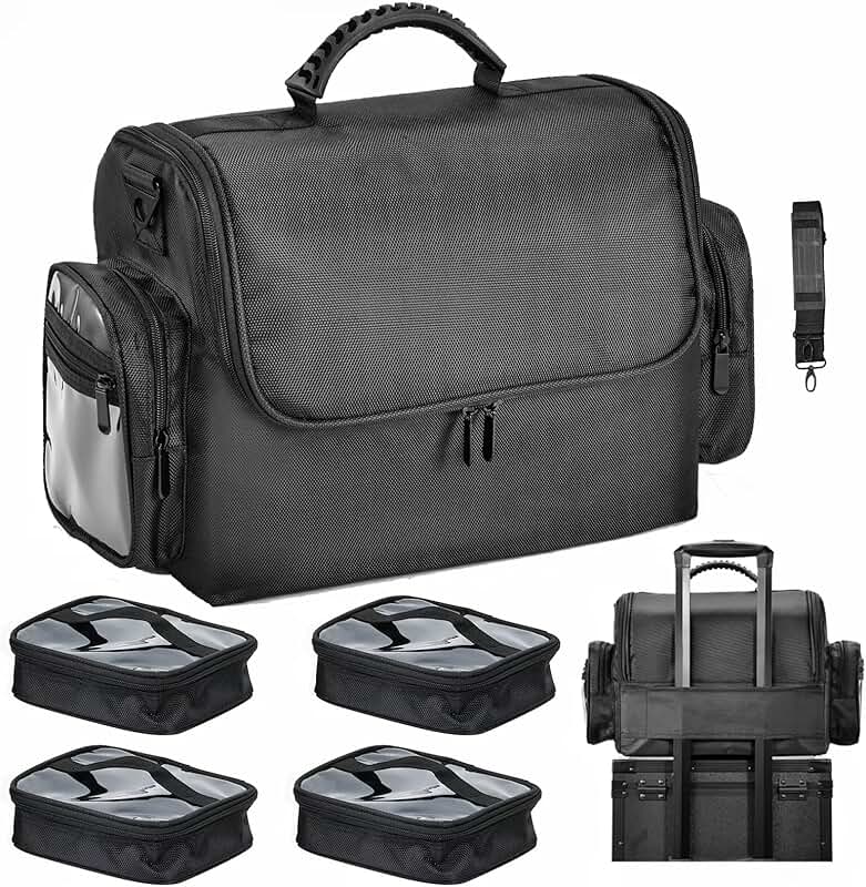 Large Professional Makeup Bag with Brush Holder and Storage Compartments