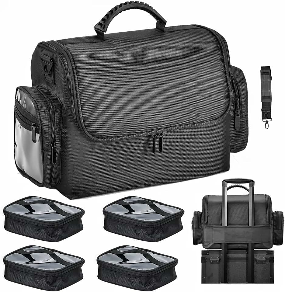 Large Professional Makeup Bag with Brush Holder and Storage Compartments