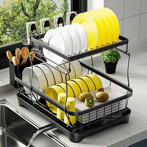 Two-Tier Dish Drying Rack with Drainboard