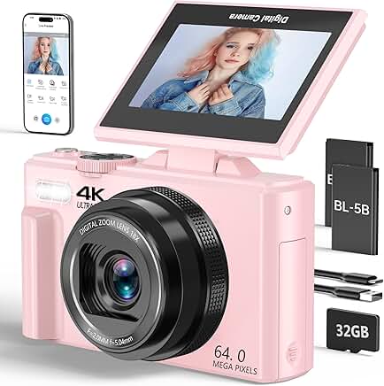 4K 64MP Vlogging Camera with Flip Screen and 18X Zoom