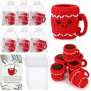 Six Crochet Hot Cocoa Gift Sets with Greeting Cards and Bags