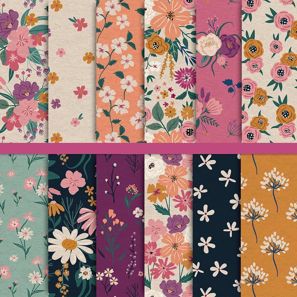 Spring Pattern Paper Pack with 12 Designs, 24 Sheets