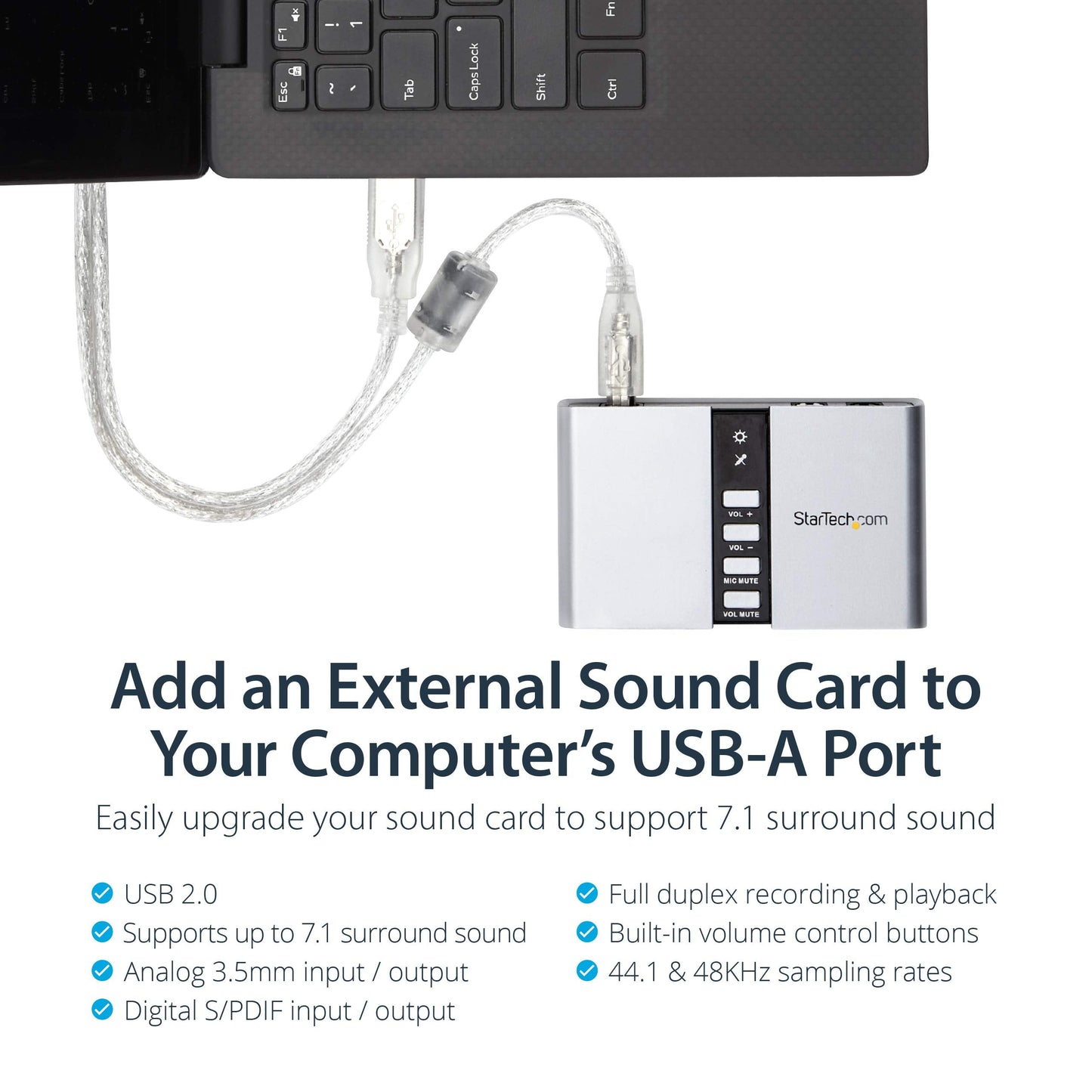 .com 7.1 USB Sound Card - External Sound Card for Laptop with SPDIF Digital Audio - Sound Card for PC - Silver (ICUSBAUDIO7D)