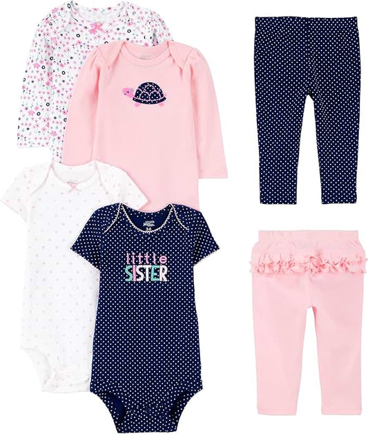 Baby Girls' 6-Piece Bodysuits and Pants Set