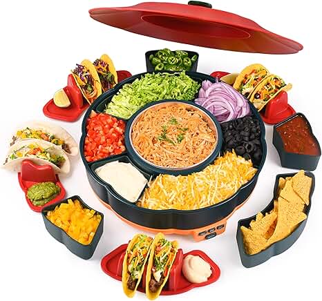 Taco Bar Serving Set with Heated Pot and Trays