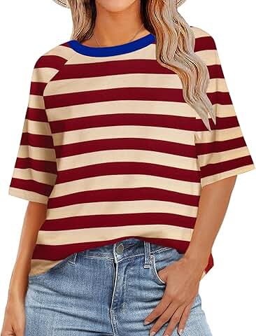 Women's Summer Casual Oversized Short Sleeve Striped T-Shirt