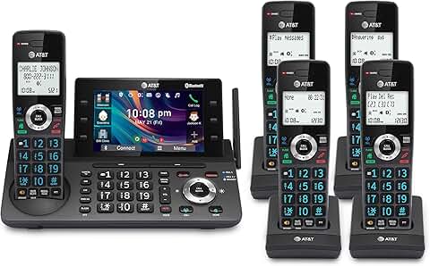 5-Handset Cordless Phone with Answering Machine and Bluetooth