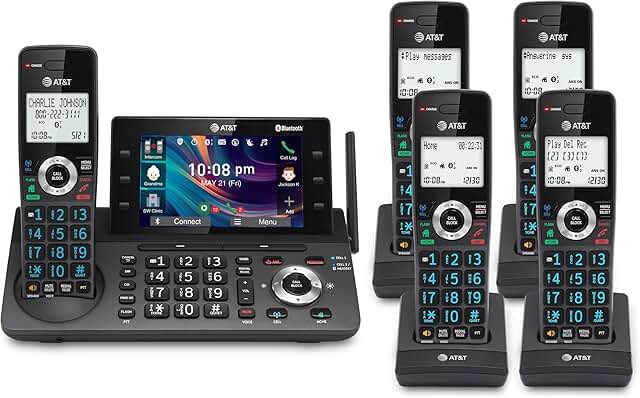 5-Handset Cordless Phone with Answering Machine and Bluetooth
