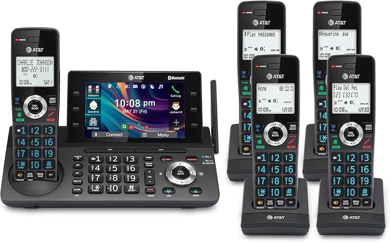 5-Handset Cordless Phone with Answering Machine and Bluetooth