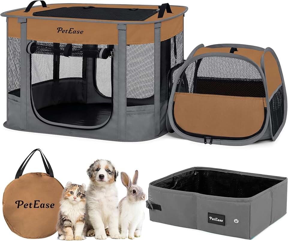 Portable 2-in-1 Dog and Cat Playpen with Litter Area
