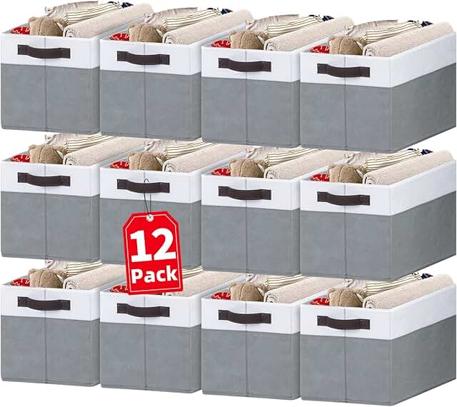 12 Large Fabric Storage Baskets with Handles