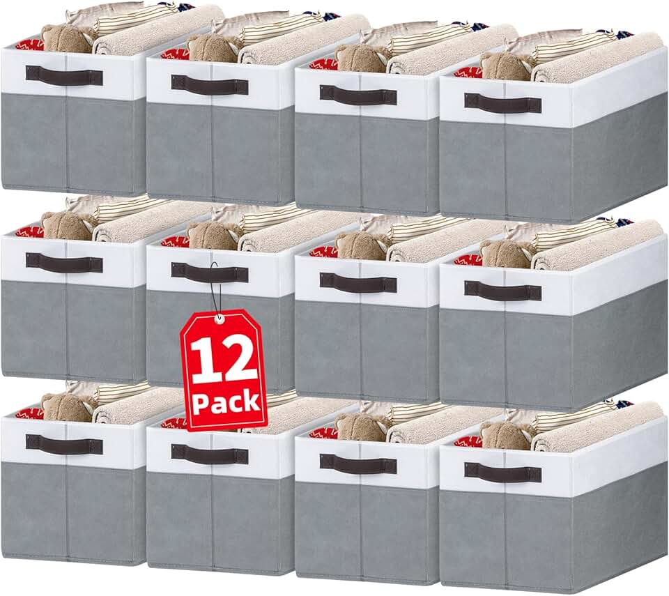 12 Large Fabric Storage Baskets with Handles