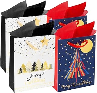 Medium Christmas Gift Bags with Handles, 4-Pack