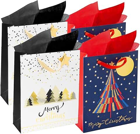 Medium Christmas Gift Bags with Handles, 4-Pack