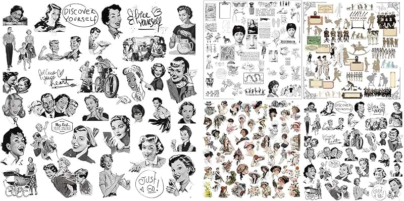 Set of 5 Vintage Junk Journal Stickers