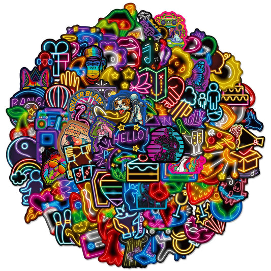 Neon Sticker Pack with 100 Waterproof Vinyl Decals