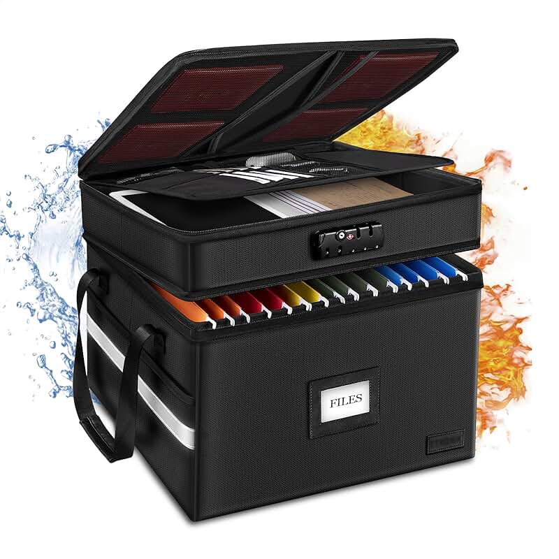 Fireproof Locking Document Box with 2 Layers and Tabs
