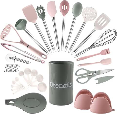 38-Piece Silicone Kitchen Utensil Set in Mint