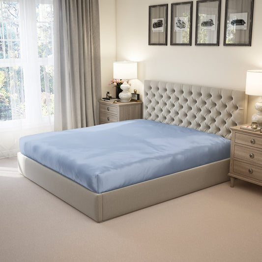 Mu erry 100% Pure Queen Silk Fitted Sheet 22 Momme 6A Mu erry Silk Bed Sheets with 17" Deep Pocket  Breathable, Ultra-Soft, Oeko-TEX  Seamless  Steel Blue