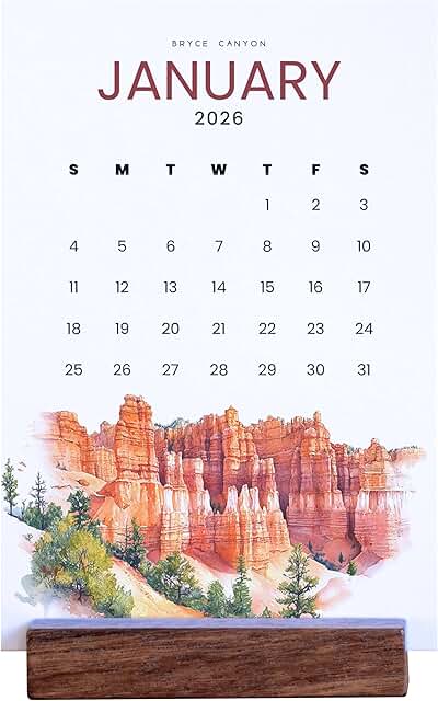 2026 Monthly Office Desk Calendar with Watercolor National Parks