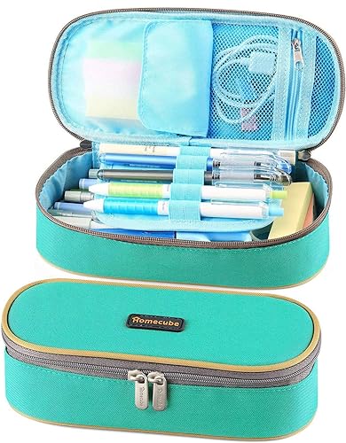 Large Green Pencil and Makeup Case with Double Zippers