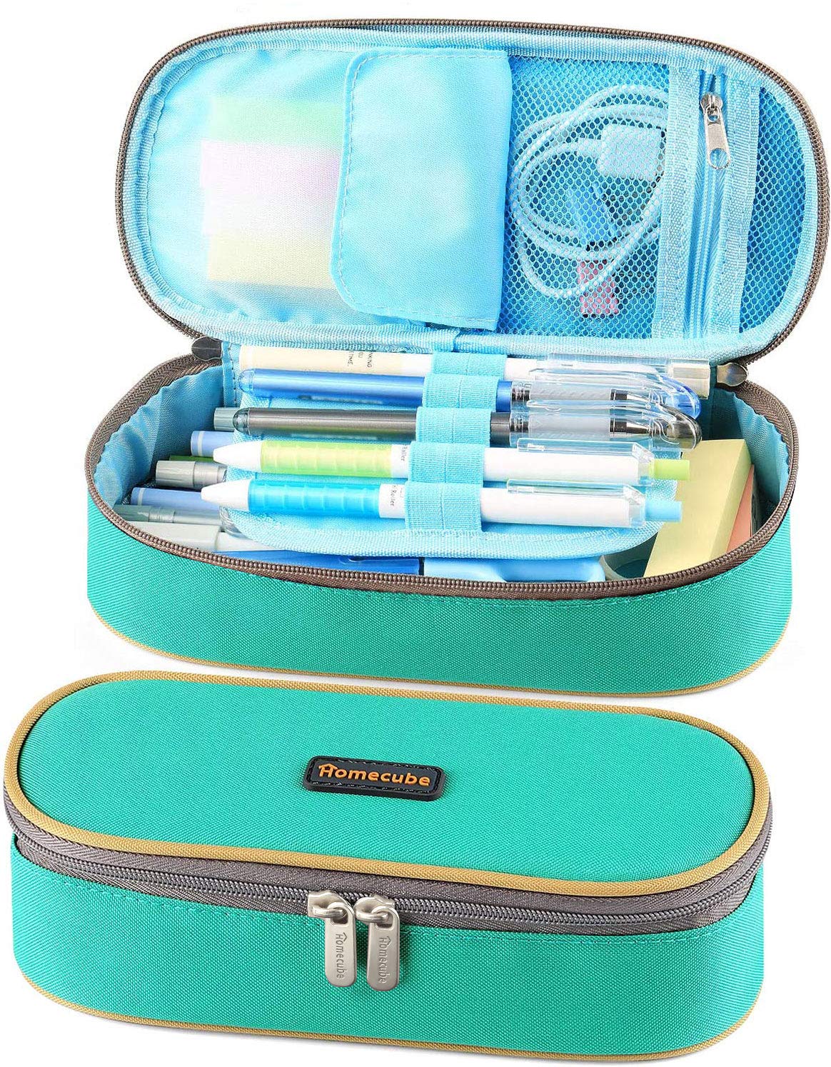 Large Green Pencil and Makeup Case with Double Zippers