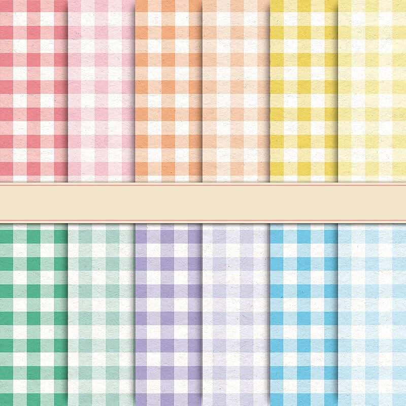 24 Pastel Plaid Pattern Paper Sheets for Crafts