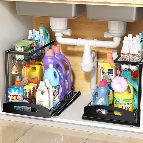Two L-Shaped Under Sink Organizers in Black