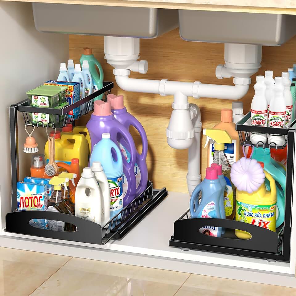 Two L-Shaped Under Sink Organizers in Black