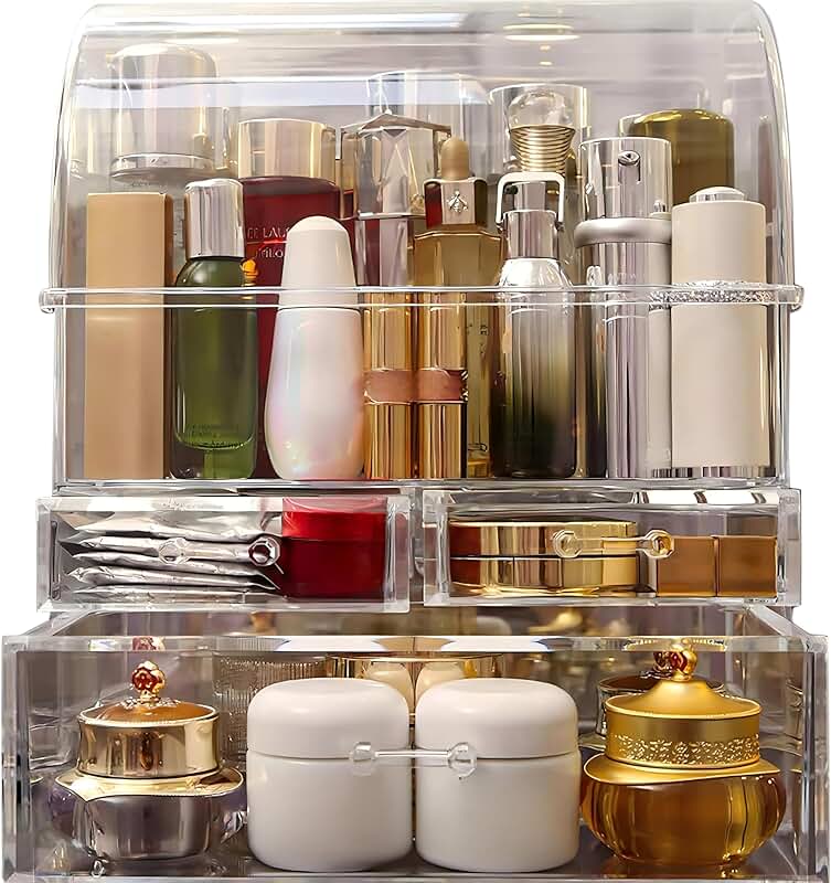 Large Clear Acrylic Makeup Organizer with Lid