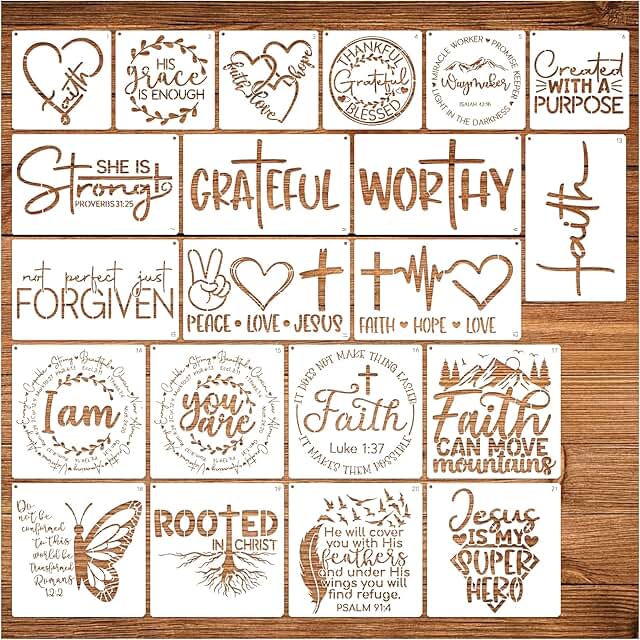 Set of 21 Christian Stencils for Crafts and DIY Projects