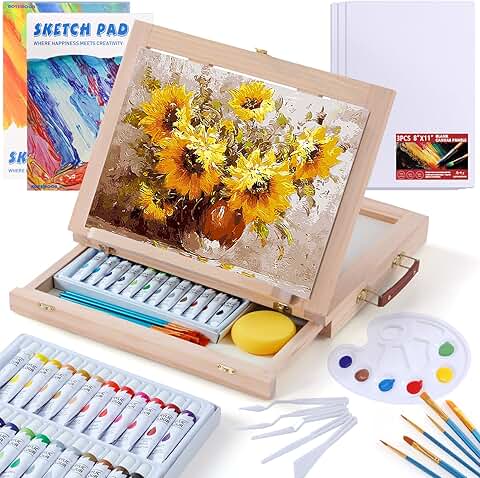Wooden Tabletop Art Easel with Acrylic Paint Set
