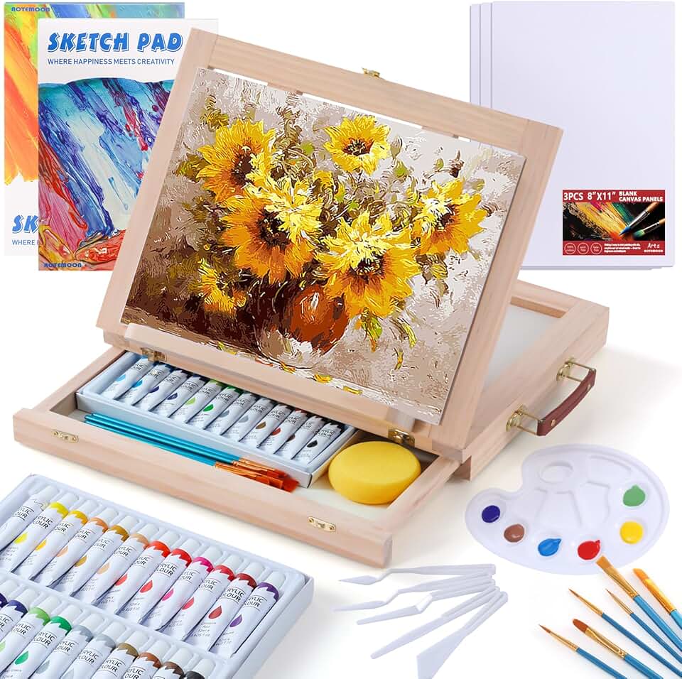Wooden Tabletop Art Easel with Acrylic Paint Set
