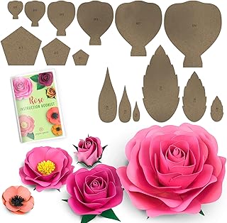 Paper flower template kit with roses and poppies