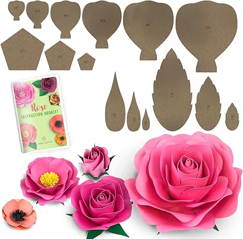Paper flower template kit with roses and poppies