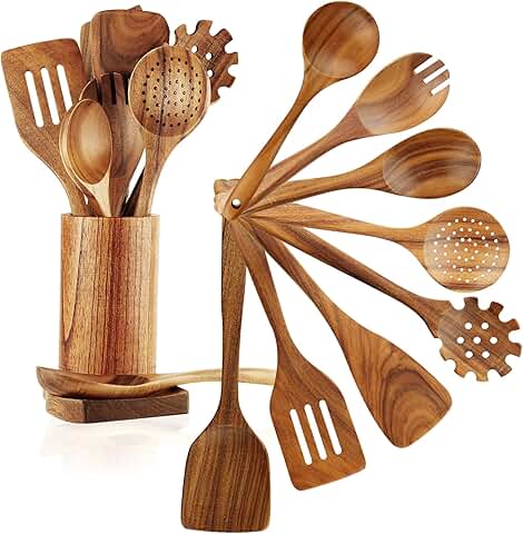 10-Piece Wooden Cooking Utensil Set with Holder