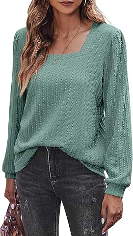 Long Sleeve Square Neck Rib Knit Pullover Top