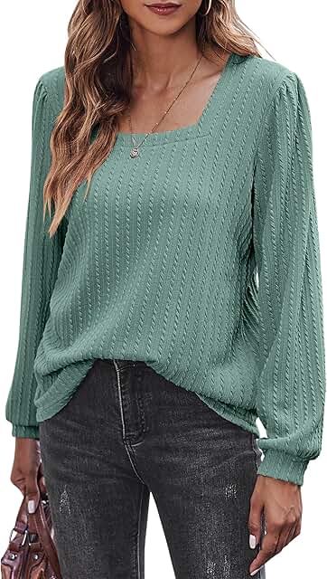 Long Sleeve Square Neck Rib Knit Pullover Top