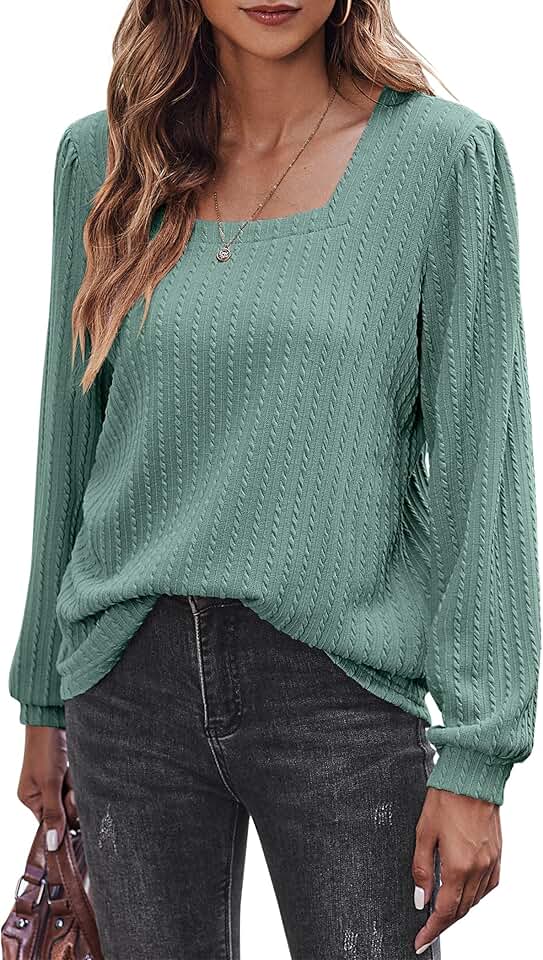Long Sleeve Square Neck Rib Knit Pullover Top