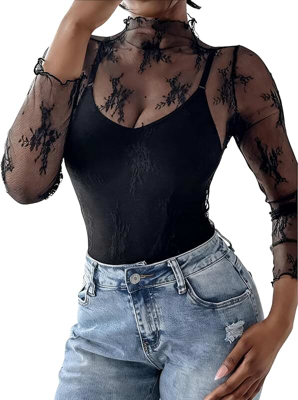 Women's Sheer Mesh Long Sleeve Layering Top