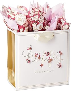 Pink Flower 7-Inch Birthday Gift Bag with Tissue