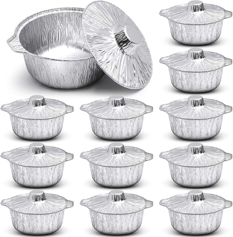 12 Disposable Aluminum Pans with Lids for Cooking and Baking