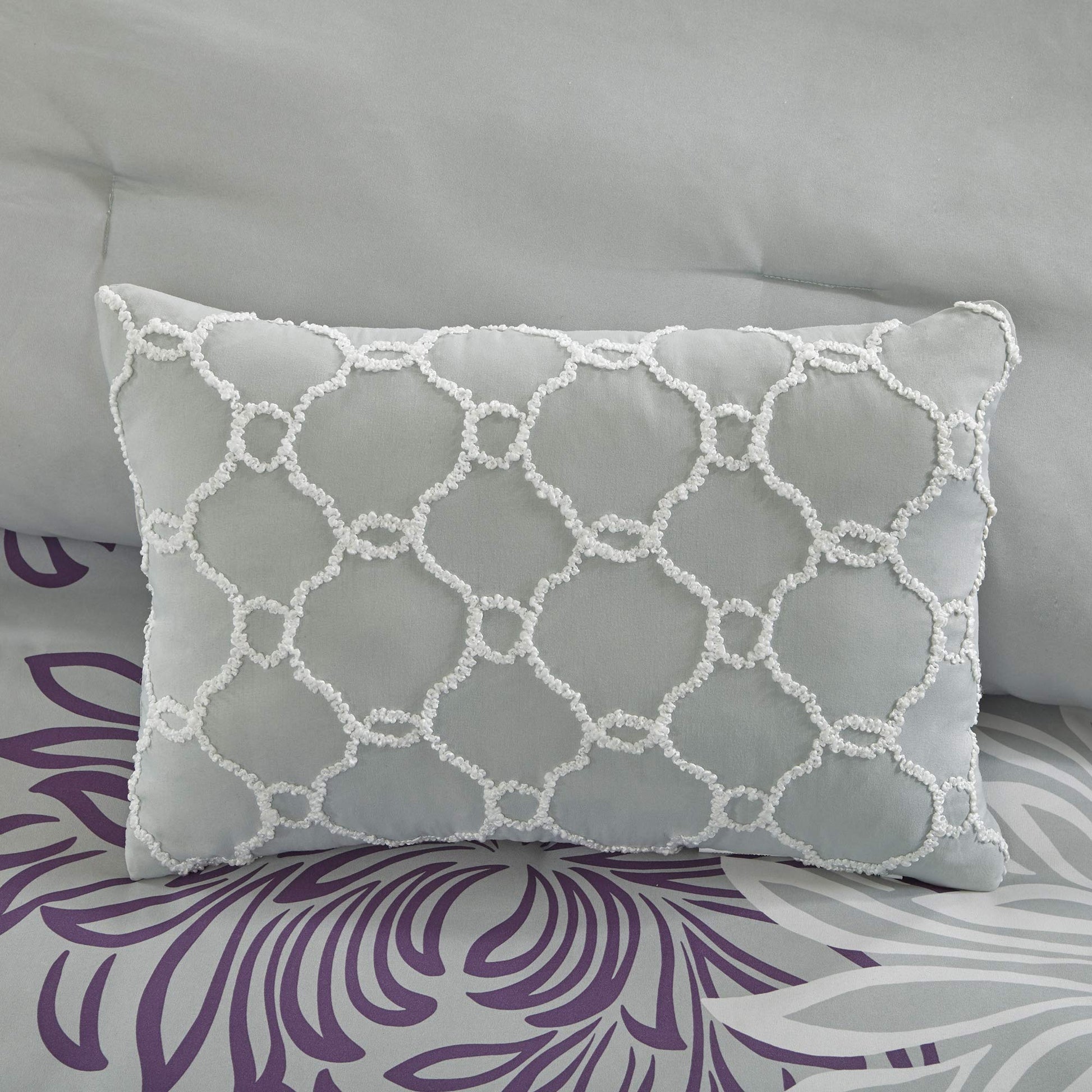 Essentials Maible Cozy Bed in A Bag Comforter with Complete Cotton Sheet Set-Floral Medallion Damask Design All Season Cover, Decorative Pillow, King 104 in x 92 in), Purple/Gray