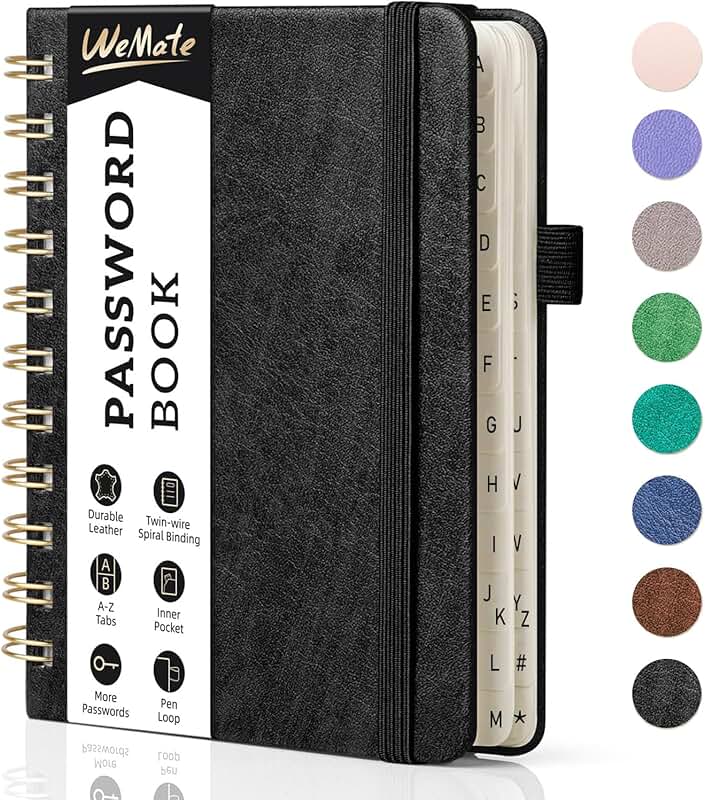 Small spiral password book with tabs