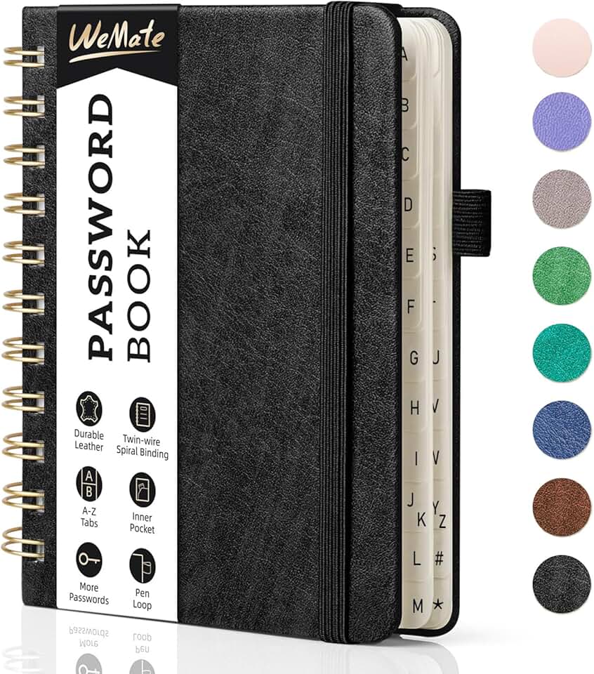 Small spiral password book with tabs