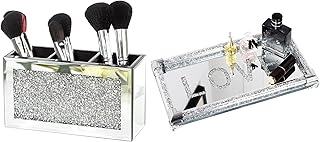 Mirrored Makeup Brush Holder with 3 Slots and Perfume Tray