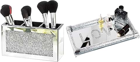 Mirrored Makeup Brush Holder with 3 Slots and Perfume Tray